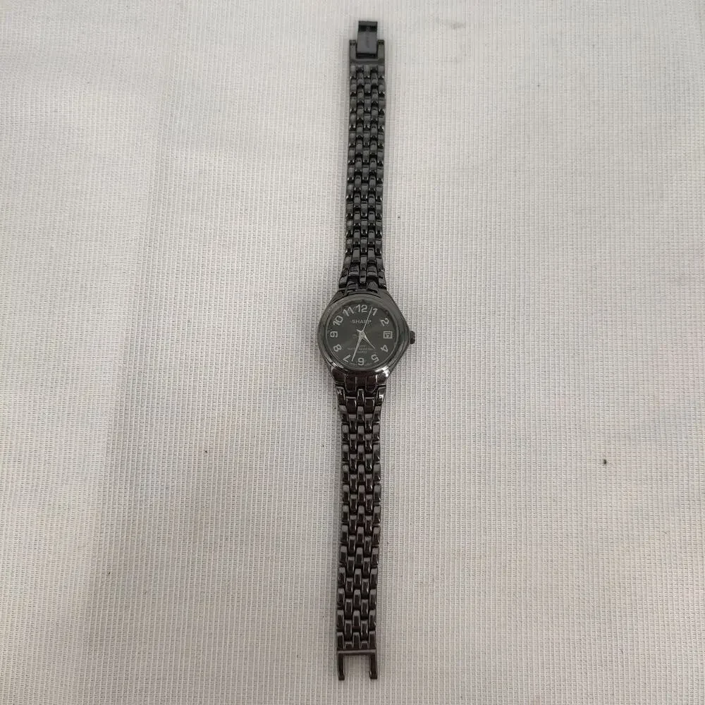 Vintage Sharp Stainless Steel Watch Black Dial Ladies Timepiece Repair/Parts